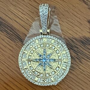 Cernucci Compass North Star Gold Tone with Crystal Accents Pendant